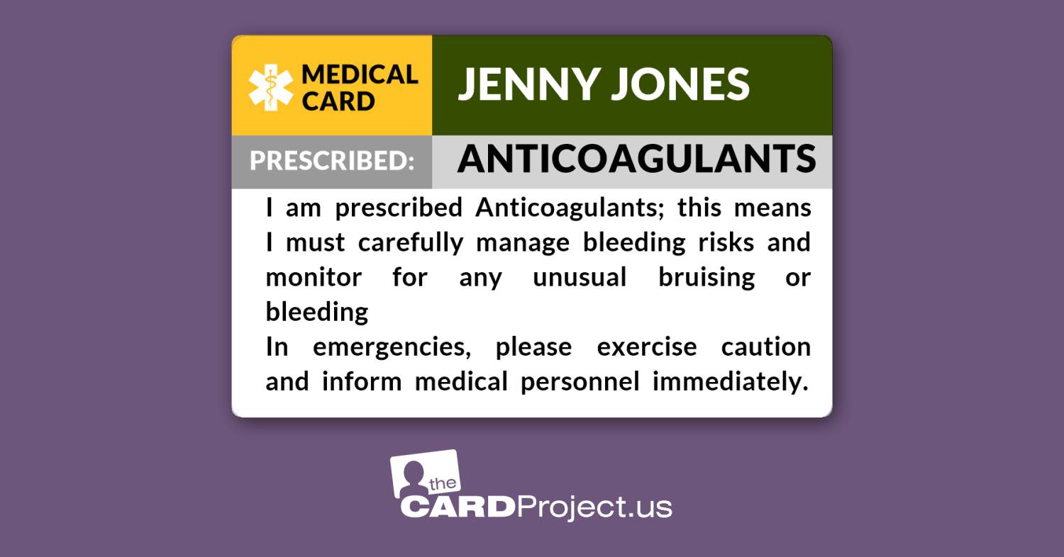 Anticoagulant Medical Alert ID Card (FRONT)